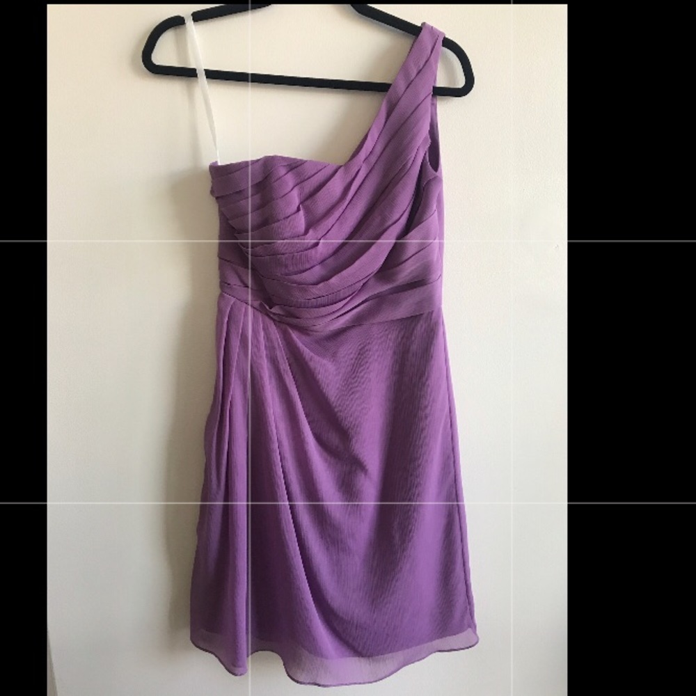 David’s Bridal one shoulder lavender chiffon dress